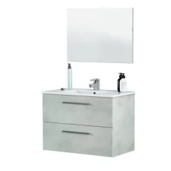 Mobile bagno sospeso 80cm con lavabo, specchio e colonna cemento bianco Oscar