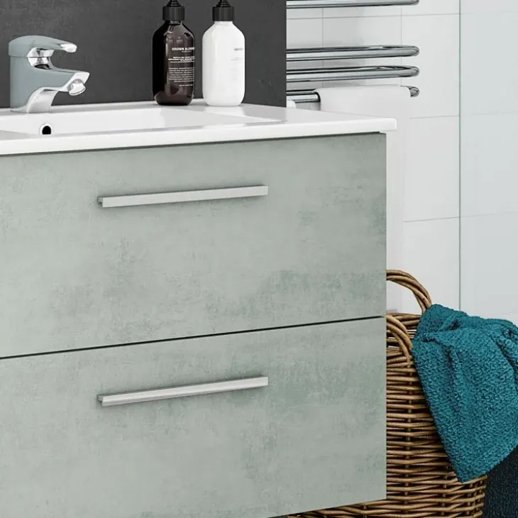 Mobile bagno sospeso 80cm con lavabo e specchio cemento bianco Oscar