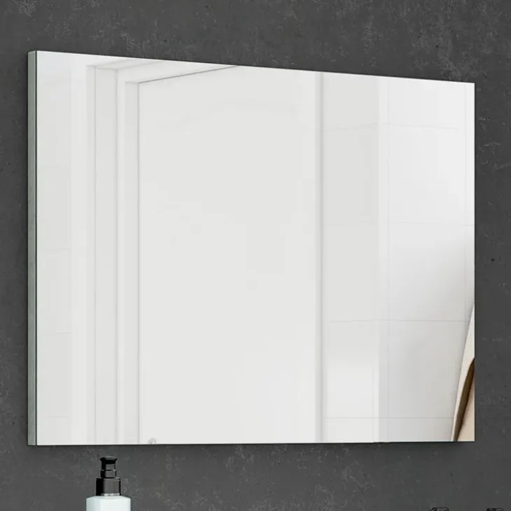 Mobile bagno sospeso 80cm con lavabo e specchio cemento bianco Oscar