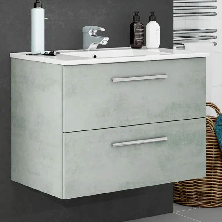 Mobile bagno sospeso 80cm con lavabo e specchio cemento bianco Oscar
