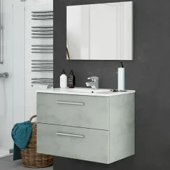 Mobile bagno sospeso 80cm con lavabo e specchio cemento bianco Oscar