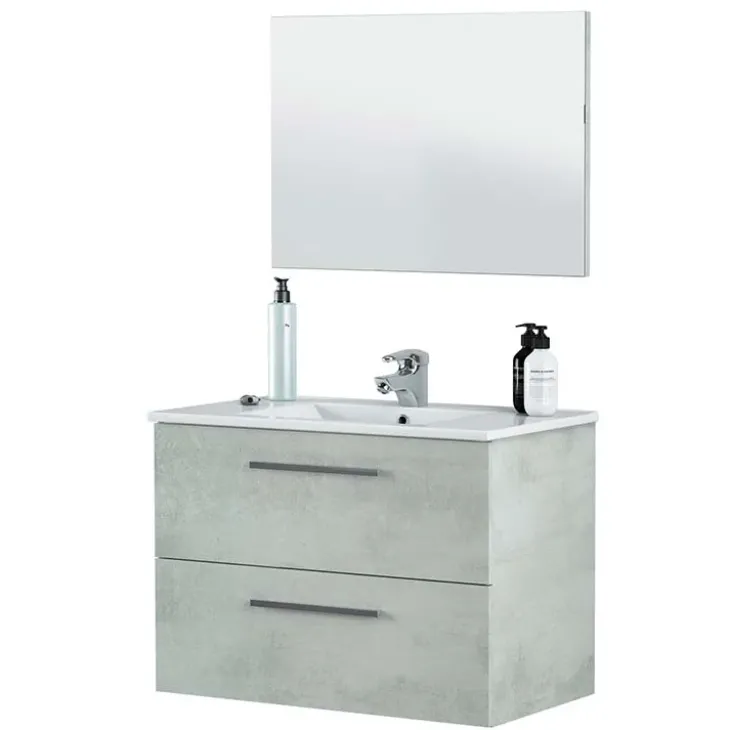Mobile bagno sospeso 80cm con lavabo e specchio cemento bianco Oscar