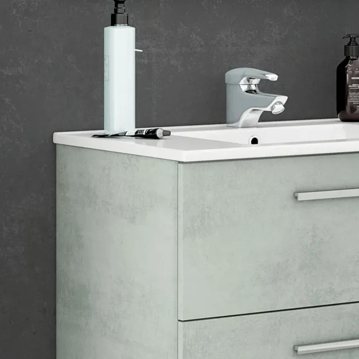 Mobile bagno sospeso 80cm con lavabo e specchio cemento bianco Oscar