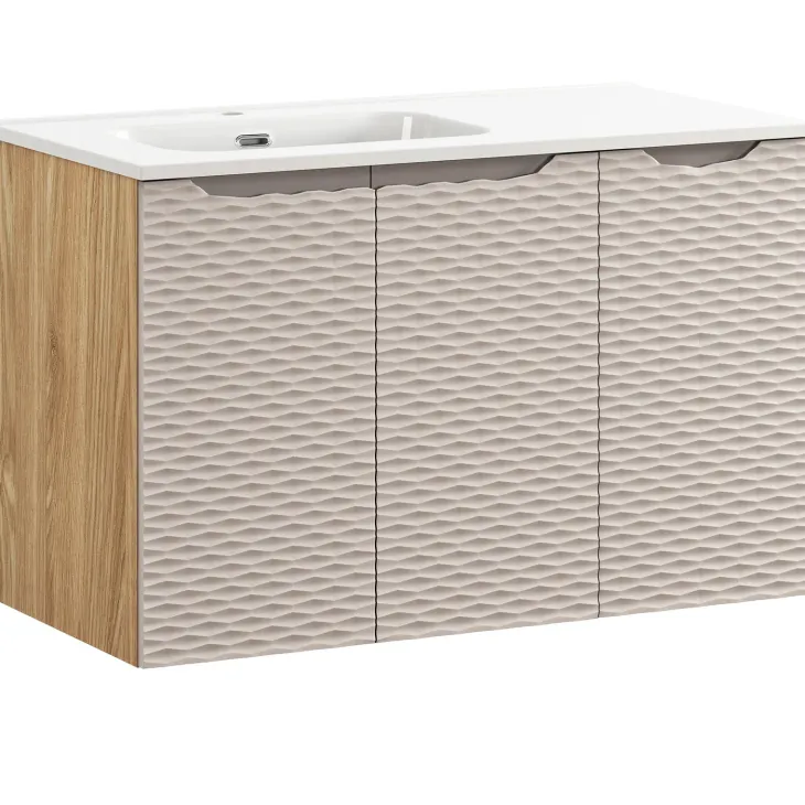 Mobile bagno sospeso 90cm con lavabo da incasso beige rovere Swim