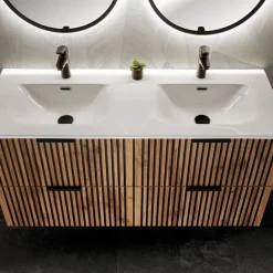 Mobile bagno sospeso 120cm con 2 lavabi da incasso quercia antracite Limpid