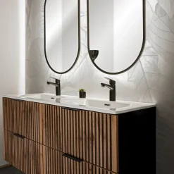Mobile bagno sospeso 120cm con 2 lavabi da incasso quercia antracite Limpid
