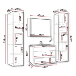 Mobile bagno sospeso 60cm con lavabo, specchio e colonne rovere nero Florentina