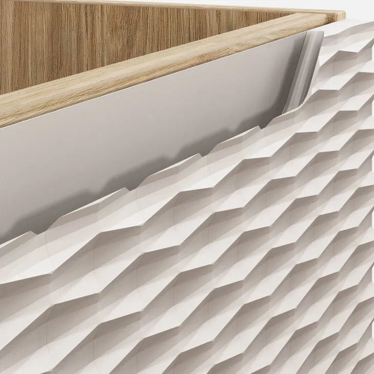 Mobile bagno sospeso 120cm con lavabo, specchio, colonna e 3 pensili beige rovere Swim