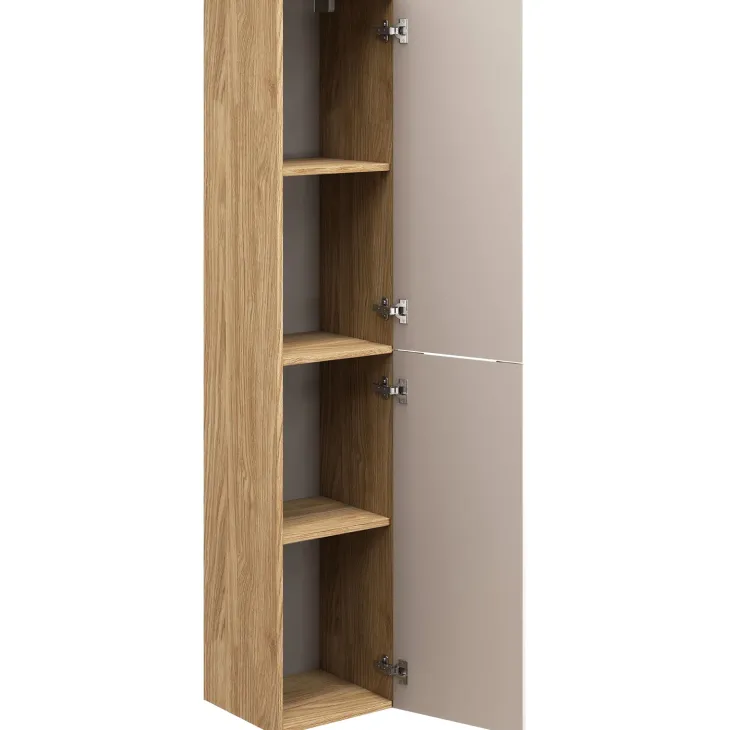 Mobile bagno sospeso 120cm con lavabo, specchio, colonna e 3 pensili beige rovere Swim