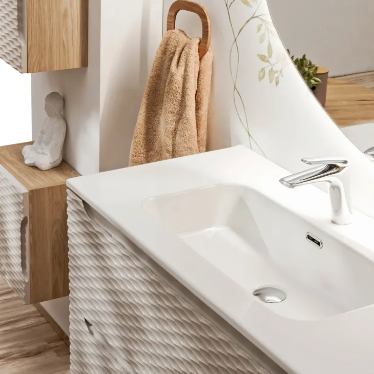 Mobile bagno sospeso 120cm con lavabo da incasso beige rovere Swim