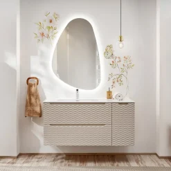 Mobile bagno sospeso 120cm con lavabo da incasso beige rovere Swim