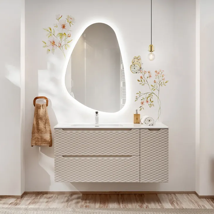 Mobile bagno sospeso 120cm con lavabo da incasso beige rovere Swim
