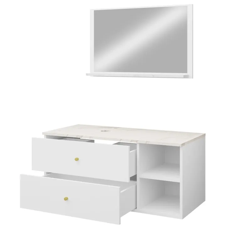 Mobile bagno sospeso 100cm con lavabo e specchio 2 cassetti bianco Krom