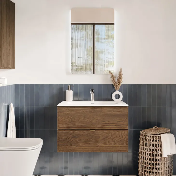 Mobile bagno sospeso 80cm con lavabo 2 cassetti noce Walnuts