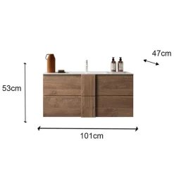 Mobile bagno sospeso 100cm con lavabo e specchio rovere scuro Alvarez