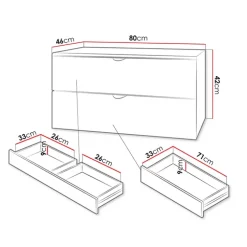 Mobile bagno sospeso 80cm con lavabo 2 cassetti bianco Hakone 4