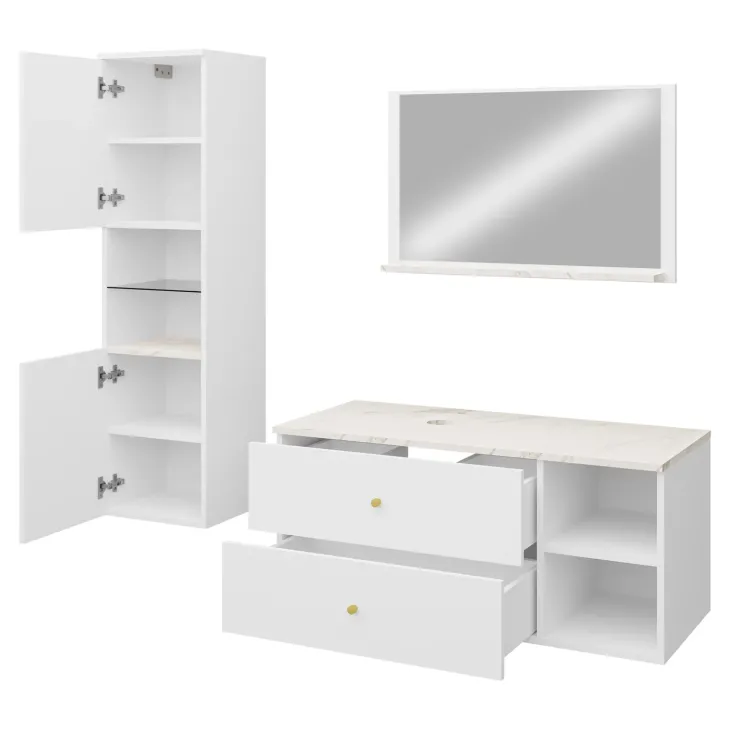 Mobile bagno sospeso 100cm con lavabo, specchio e colonna bianco Krom