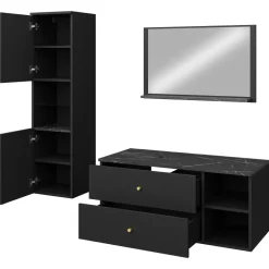Mobile bagno sospeso 100cm con lavabo, specchio e colonna nero Krom
