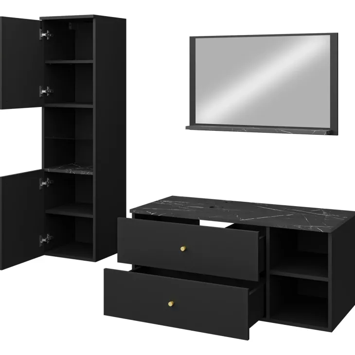 Mobile bagno sospeso 100cm con lavabo, specchio e colonna nero Krom