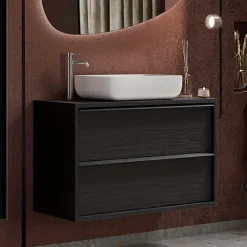 Mobile bagno sospeso 79cm con lavabo 2 cassetti nero frassinato Absolut
