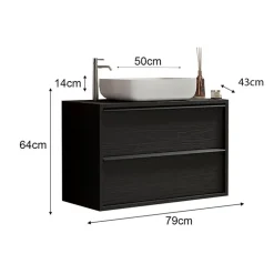 Mobile bagno sospeso 79cm con lavabo 2 cassetti nero frassinato Absolut