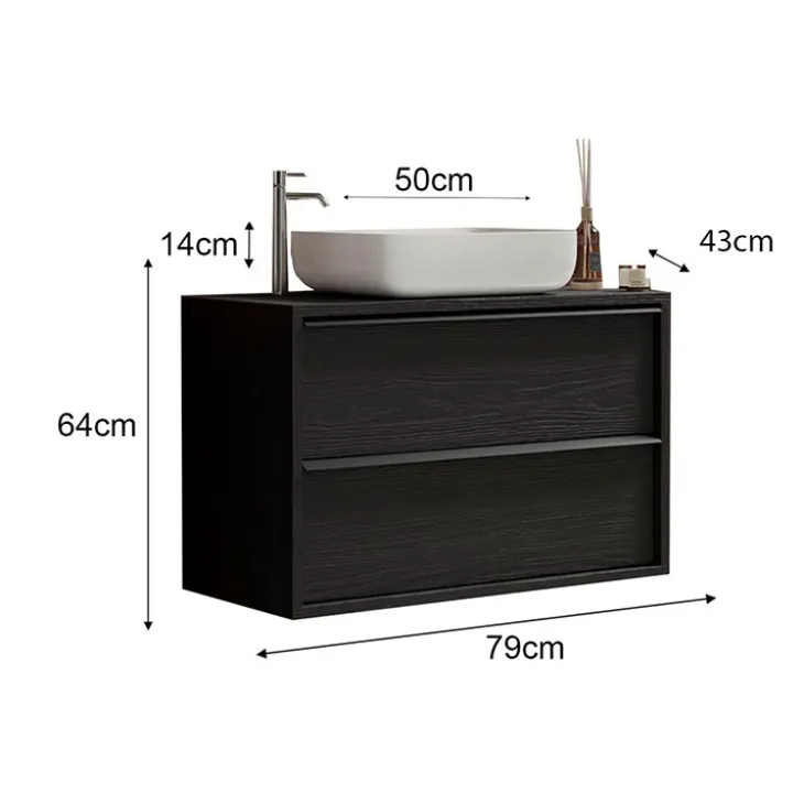 Mobile bagno sospeso 79cm con lavabo 2 cassetti nero frassinato Absolut