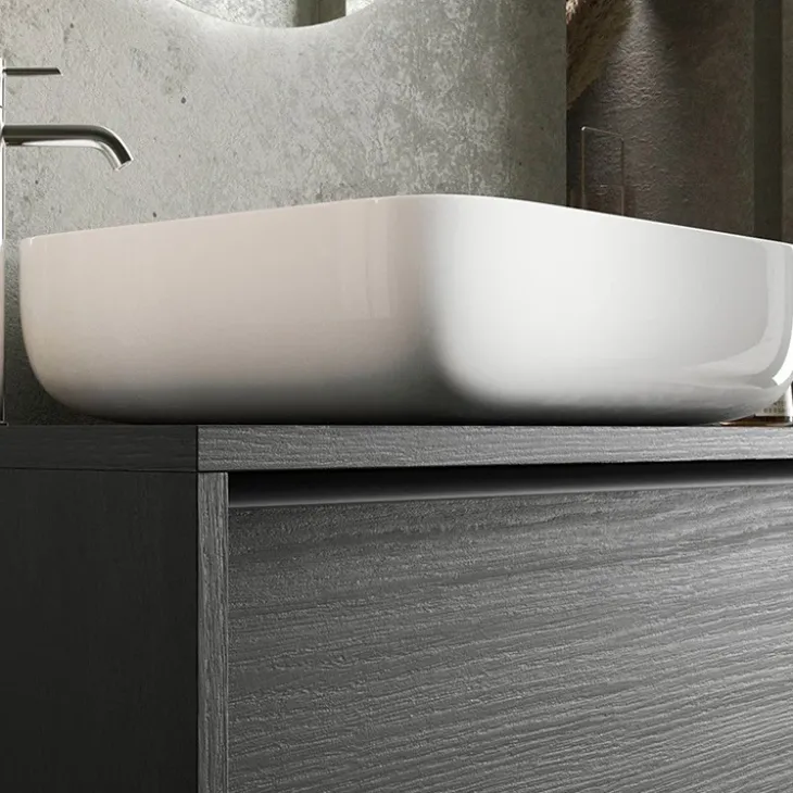 Mobile bagno sospeso 79cm con lavabo 2 cassetti nero frassinato Absolut