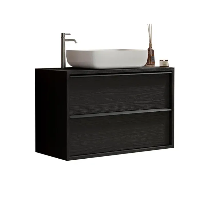 Mobile bagno sospeso 79cm con lavabo 2 cassetti nero frassinato Absolut