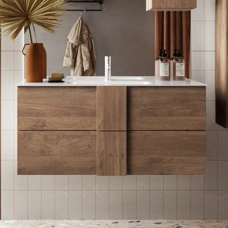 Mobile bagno sospeso 100cm con lavabo 2 cassetti rovere scuro Alvarez