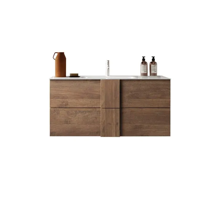 Mobile bagno sospeso 100cm con lavabo 2 cassetti rovere scuro Alvarez