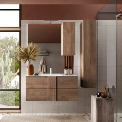 Mobile bagno sospeso 100cm con lavabo 2 cassetti rovere scuro Alvarez