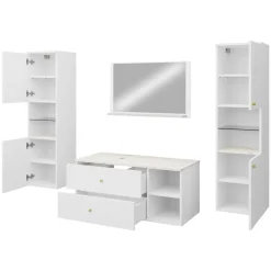 Mobile bagno sospeso 100cm con lavabo, specchio e 2 colonne bianco Krom