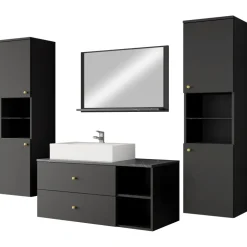 Mobile bagno sospeso 100cm con lavabo, specchio e 2 colonne nero Krom