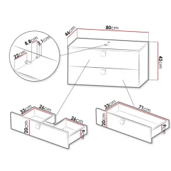 Mobile bagno sospeso 80cm con lavabo 2 cassetti maniglie oro bianco Bursa 4