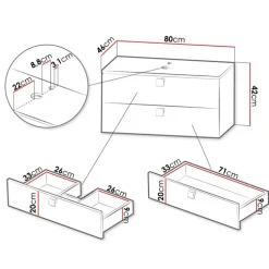Mobile bagno sospeso 80cm con lavabo 2 cassetti maniglie oro grigio Bursa 4