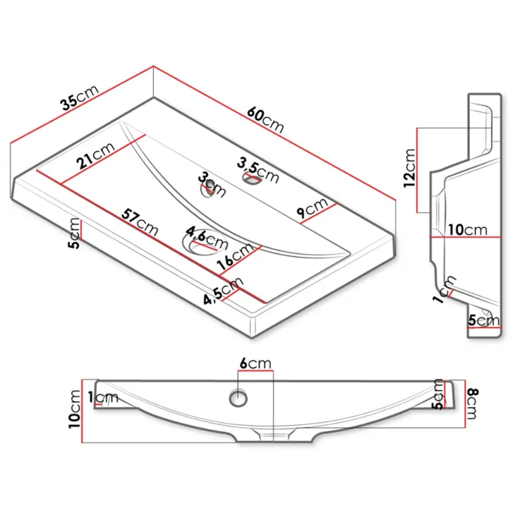 Mobile bagno sospeso 60cm con lavabo, specchio e colonna bianco rovere Florentina
