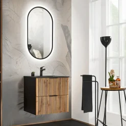 Mobile bagno sospeso 60 cm con lavabo nero da incasso quercia antracite Limpid