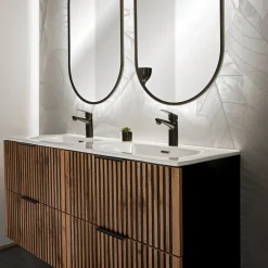 Mobile bagno sospeso 120 cm con 2 lavabi da incasso, 2 specchi e colonna quercia antracite Limpid