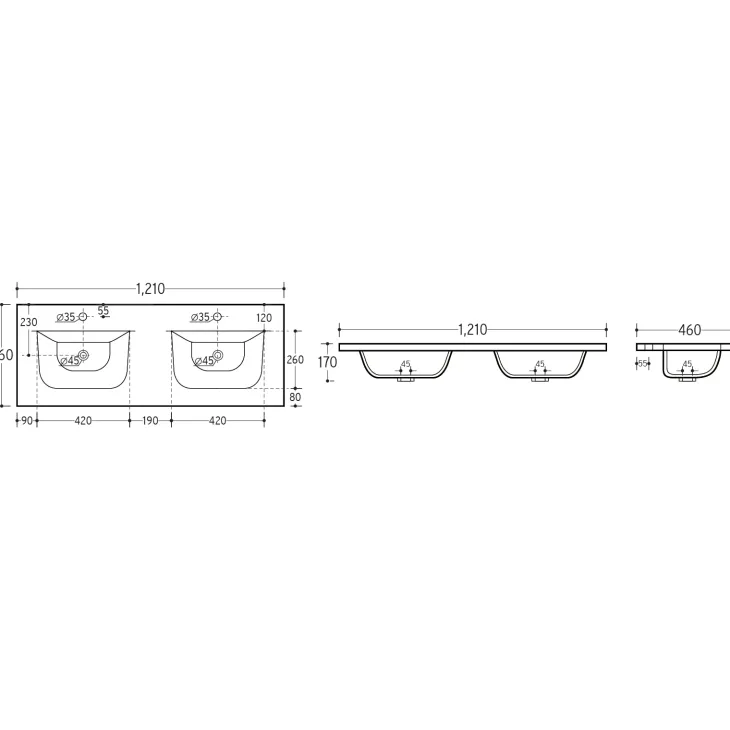 Mobile bagno sospeso 120 cm con 2 lavabi da incasso, 2 specchi e colonna quercia antracite Limpid