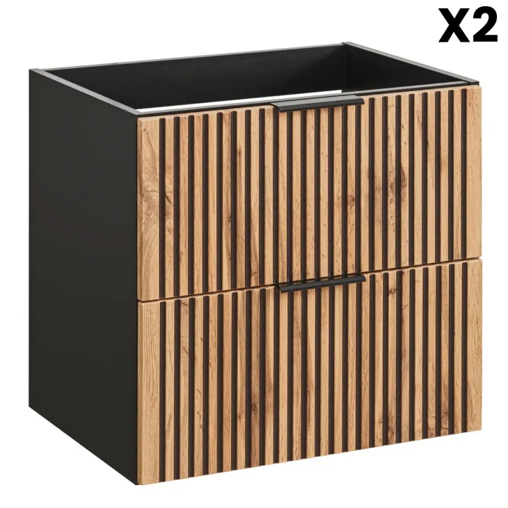 Mobile bagno sospeso 120 cm con 2 lavabi da incasso, 2 specchi e colonna quercia antracite Limpid