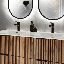 Mobile bagno sospeso 120 cm con 2 lavabi da incasso, 2 specchi e colonna quercia antracite Limpid
