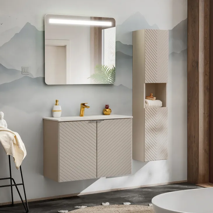 Mobile bagno sospeso 60cm con lavabo 2 ante beige cashmere Neutry