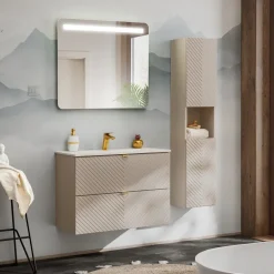 Mobile bagno sospeso 80cm con lavabo 2 cassetti beige cashmere Neutry