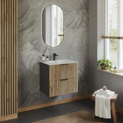 Mobile bagno sospeso 60 cm con lavabo quercia antracite Limpid