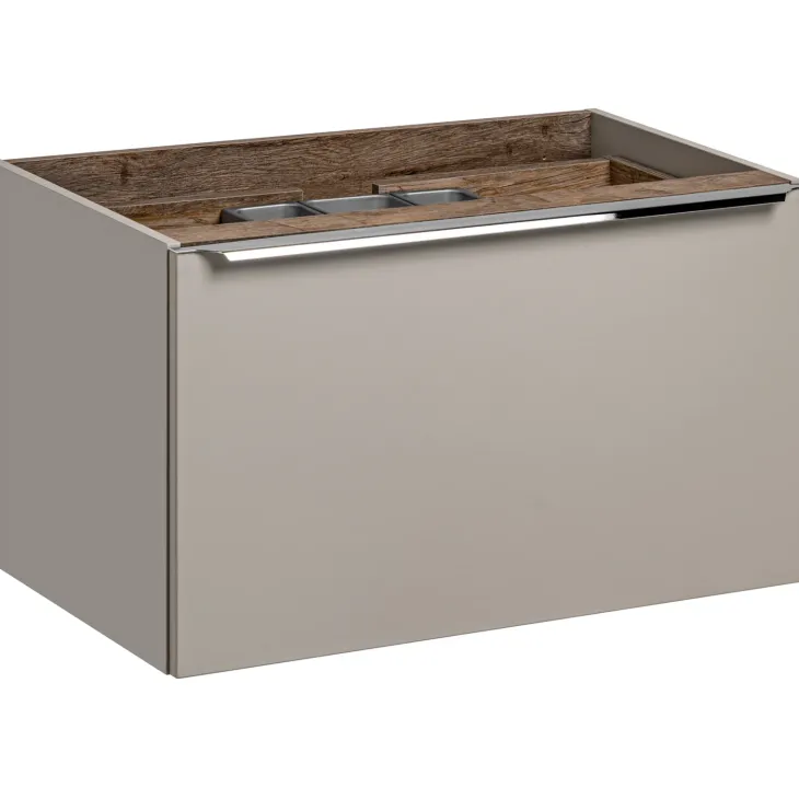 Mobile bagno sospeso 100cm con lavabo, mobile specchio e colonna grigio quercia Serif