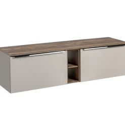 Mobile bagno sospeso 180cm con 2 lavabi, 2 mobili specchio e colonna grigio quercia Serif