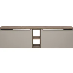 Mobile bagno sospeso 180cm con 2 lavabi, 2 mobili specchio e colonna grigio quercia Serif