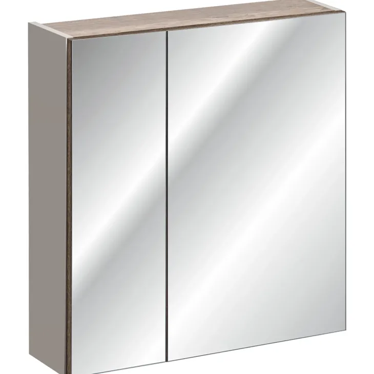 Mobile bagno sospeso 60cm con lavabo, mobile specchio e colonna grigio quercia Serif