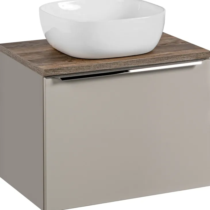 Mobile bagno sospeso 60cm con lavabo, mobile specchio e colonna grigio quercia Serif