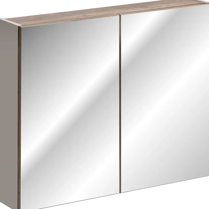 Mobile bagno sospeso 80cm con lavabo, mobile specchio e colonna grigio quercia Serif